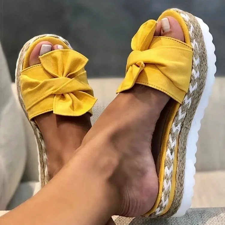 Bow Detail Platform Sandals with Woven Geometric Design