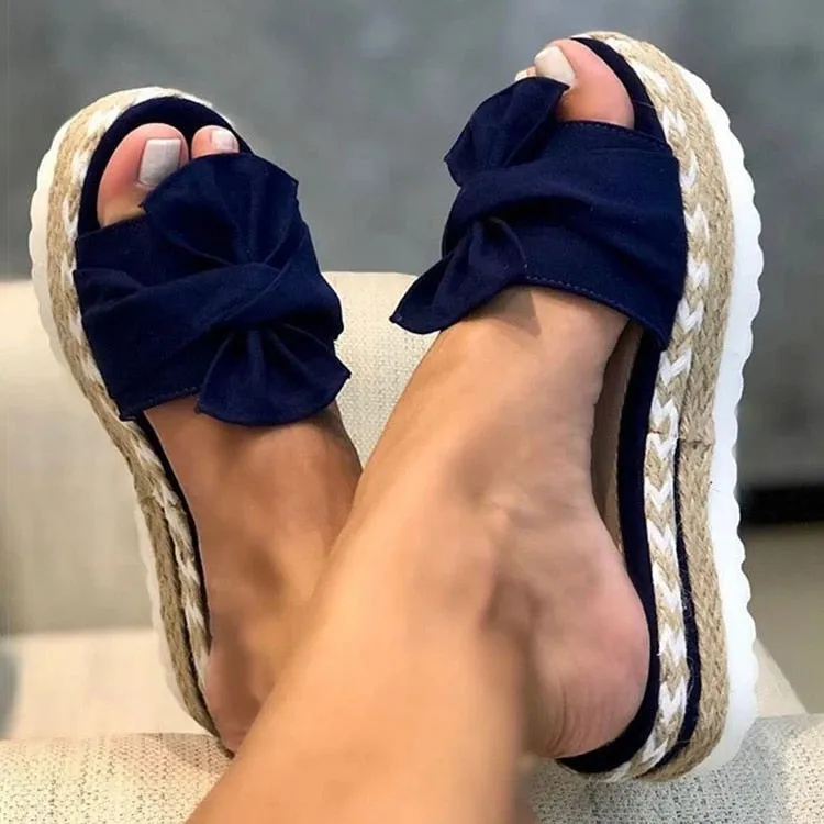 Bow Detail Platform Sandals with Woven Geometric Design