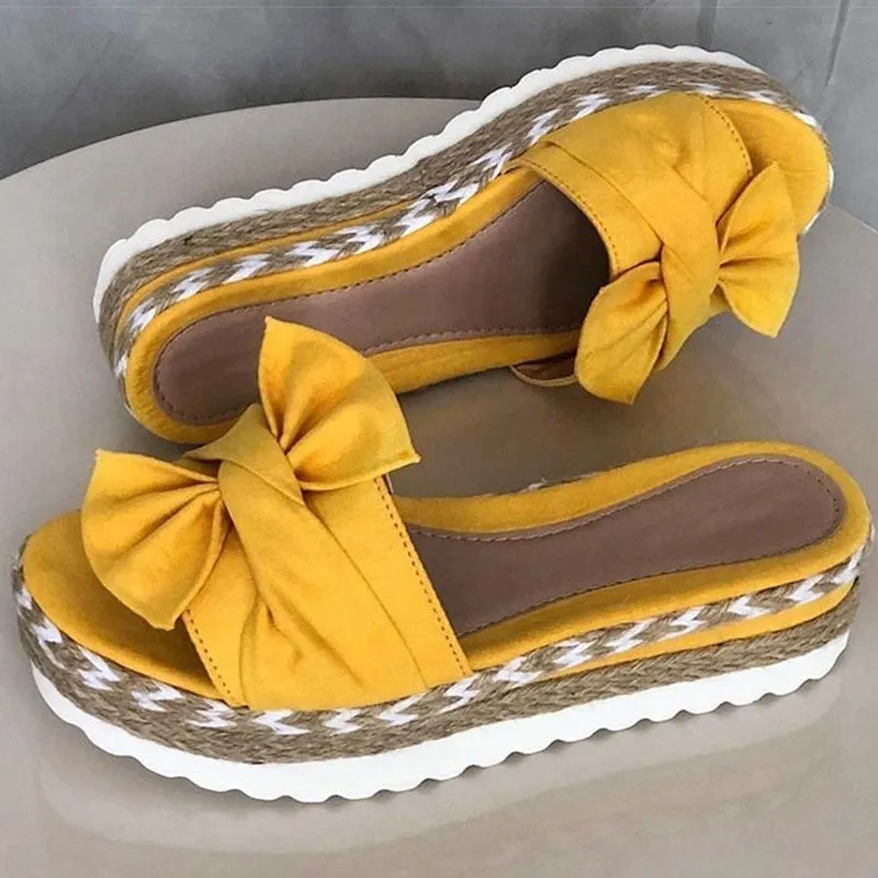 Bow Detail Platform Sandals with Woven Geometric Design