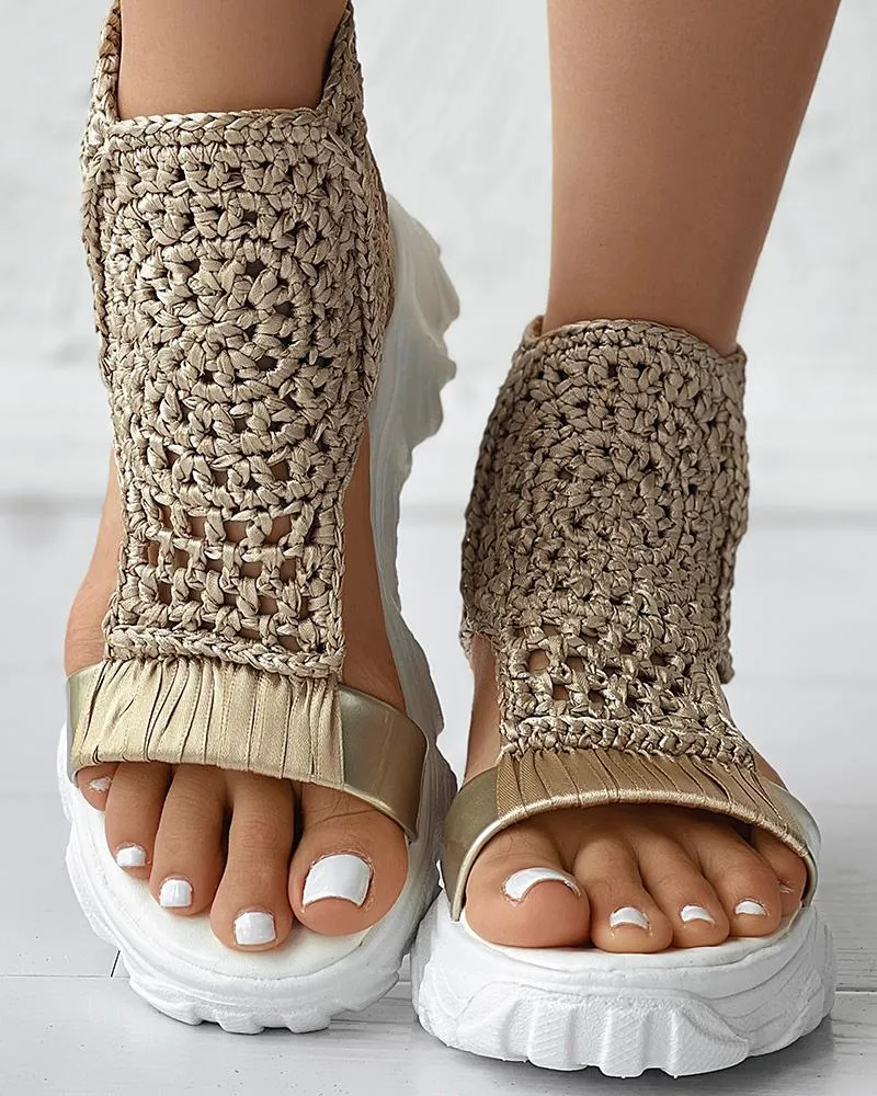 Braided Geometric Wedge Sandals
