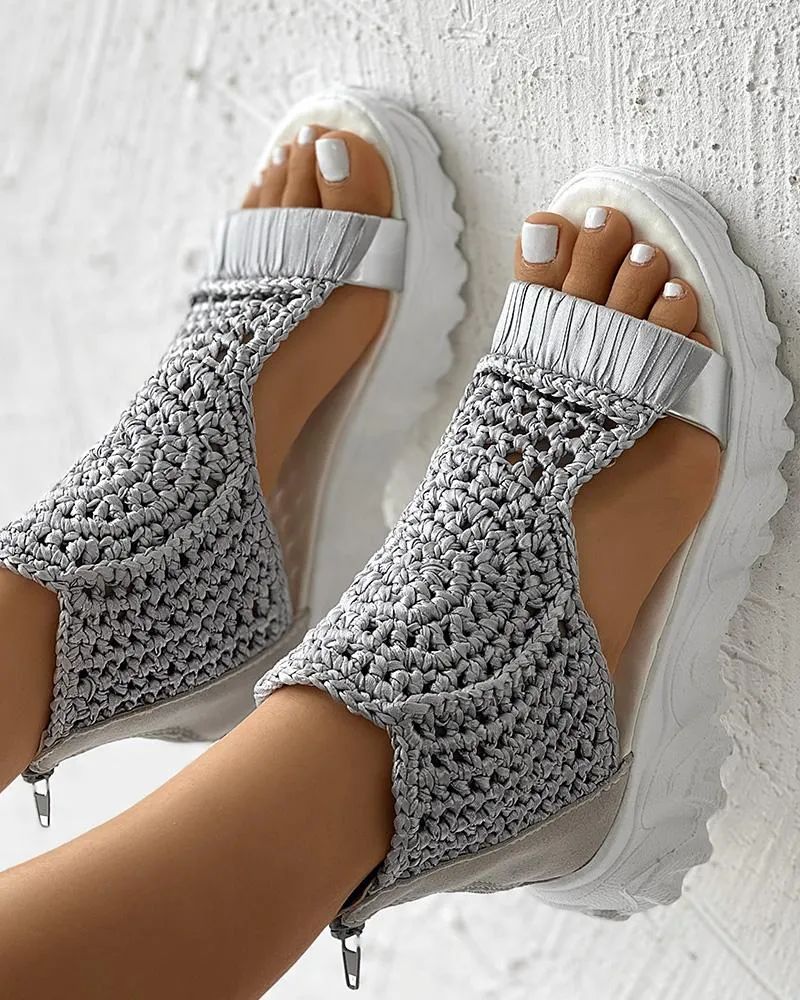Braided Geometric Wedge Sandals