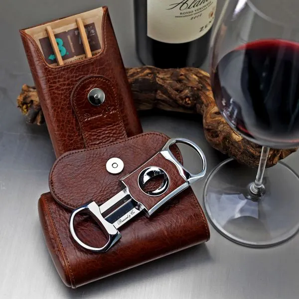 Brizard and Co The "Show Band" 3 Cigar Case - Antique Saddle Leather