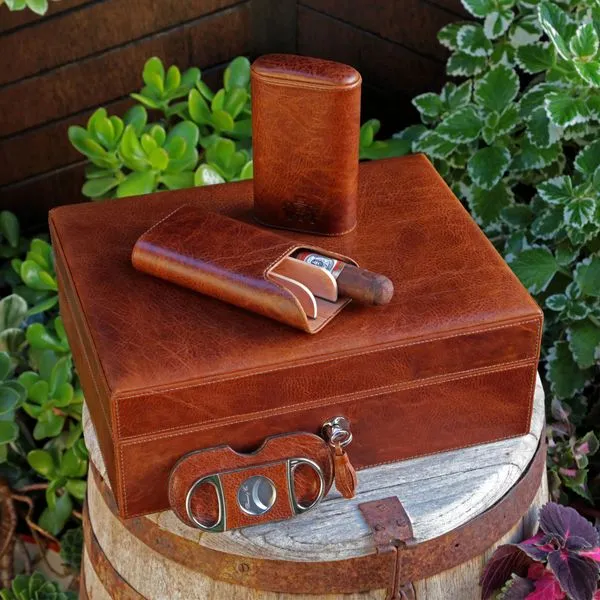 Brizard and Co The "Show Band" 3 Cigar Case - Antique Saddle Leather