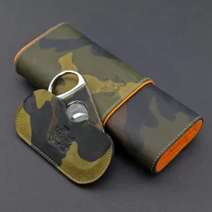 Brizard and Co. The "Show Band" 3 Cigar Case - Camouflage and Orange Leather