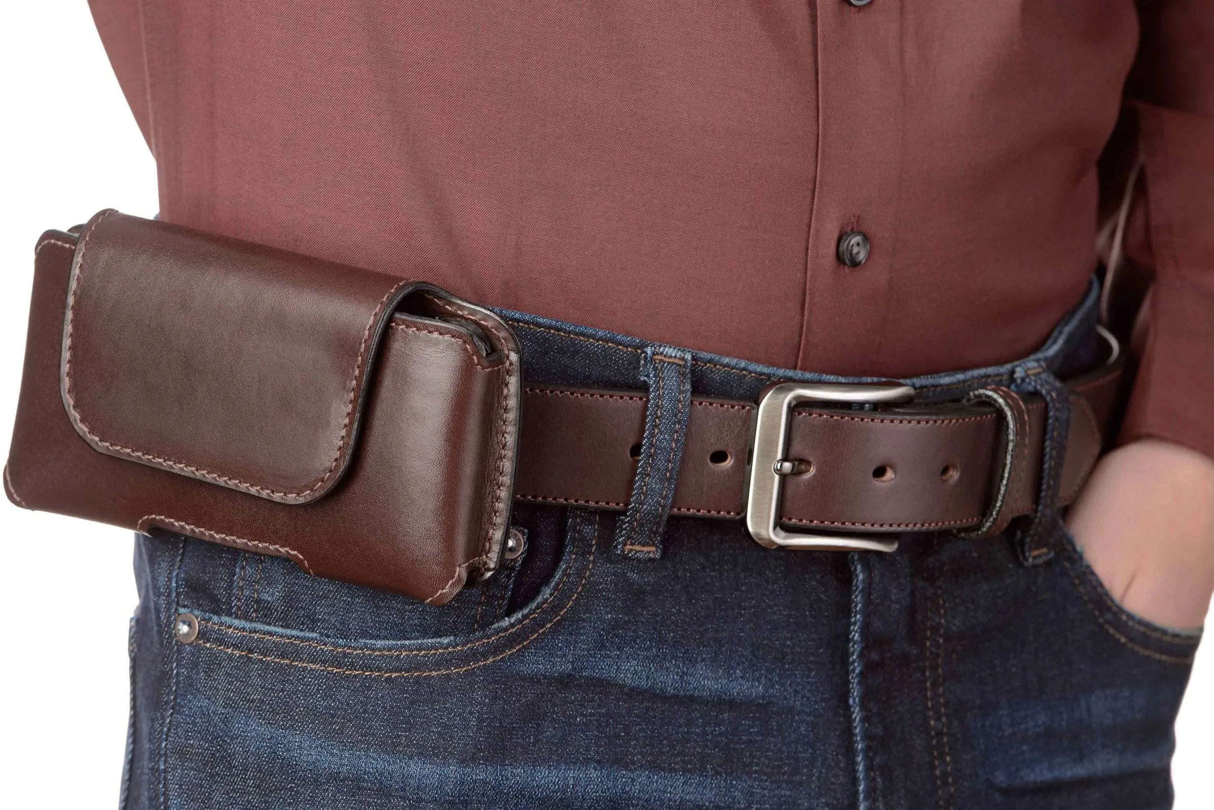 Brown Deluxe Leather Horizontal Cellphone Holster Case