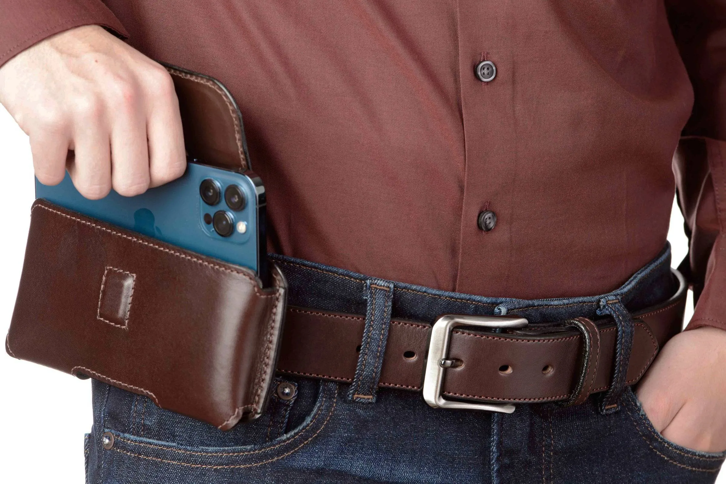 Brown Deluxe Leather Horizontal Cellphone Holster Case