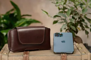 Brown Deluxe Leather Horizontal Cellphone Holster Case