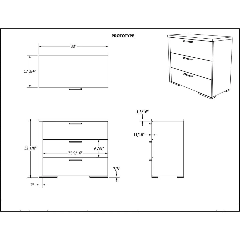 Bureay 3 drawer - Alpine - Dark Gray