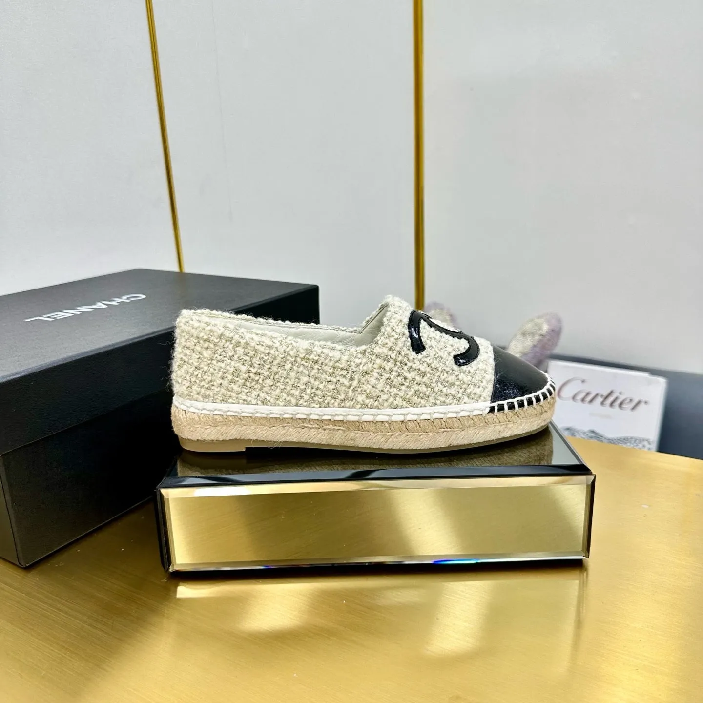 CC 25s Slip–on Espadrilles Black Beige Tweed 297825