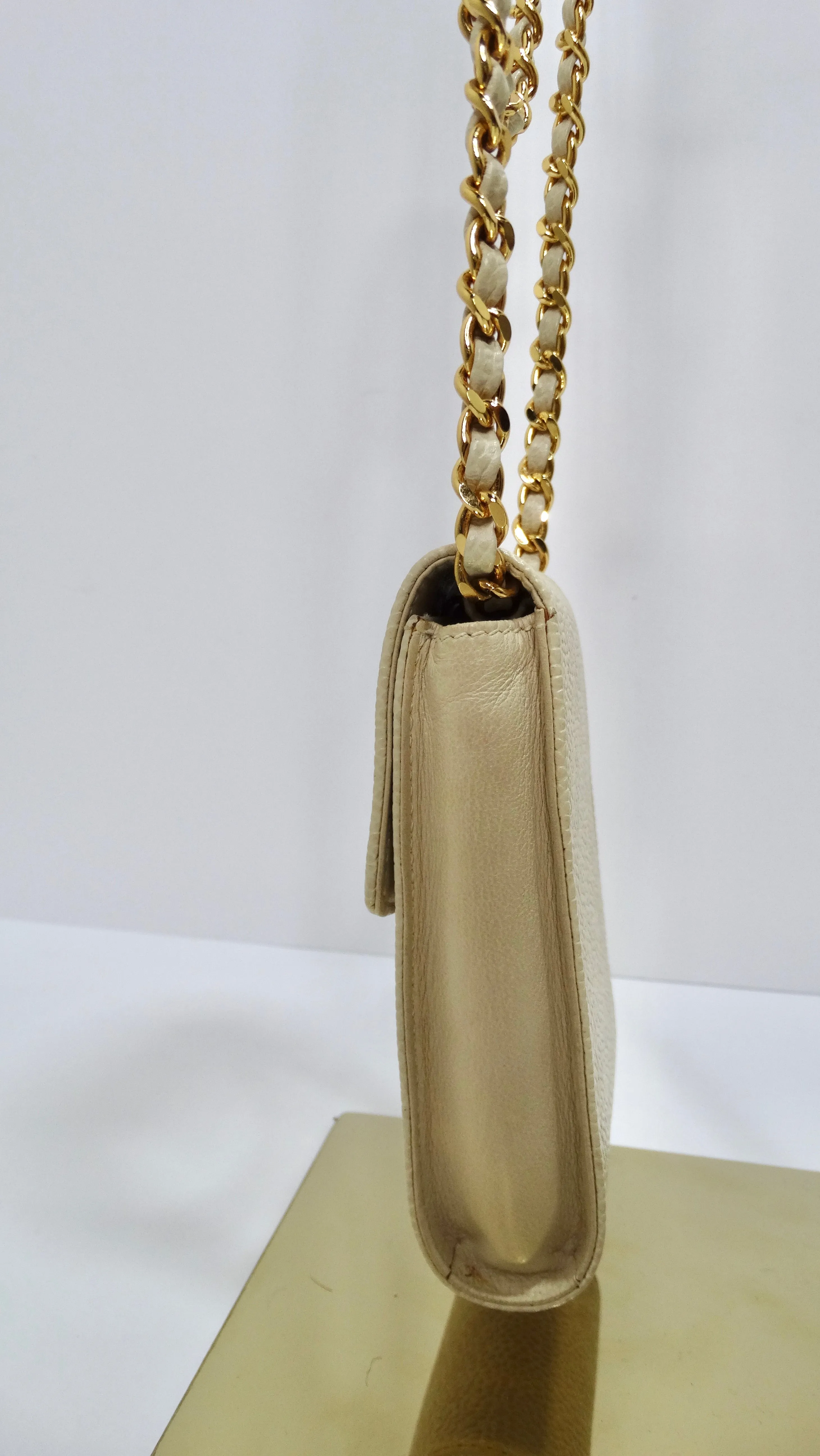 Chanel Vintage Cream Caviar Leather Chain Pouch