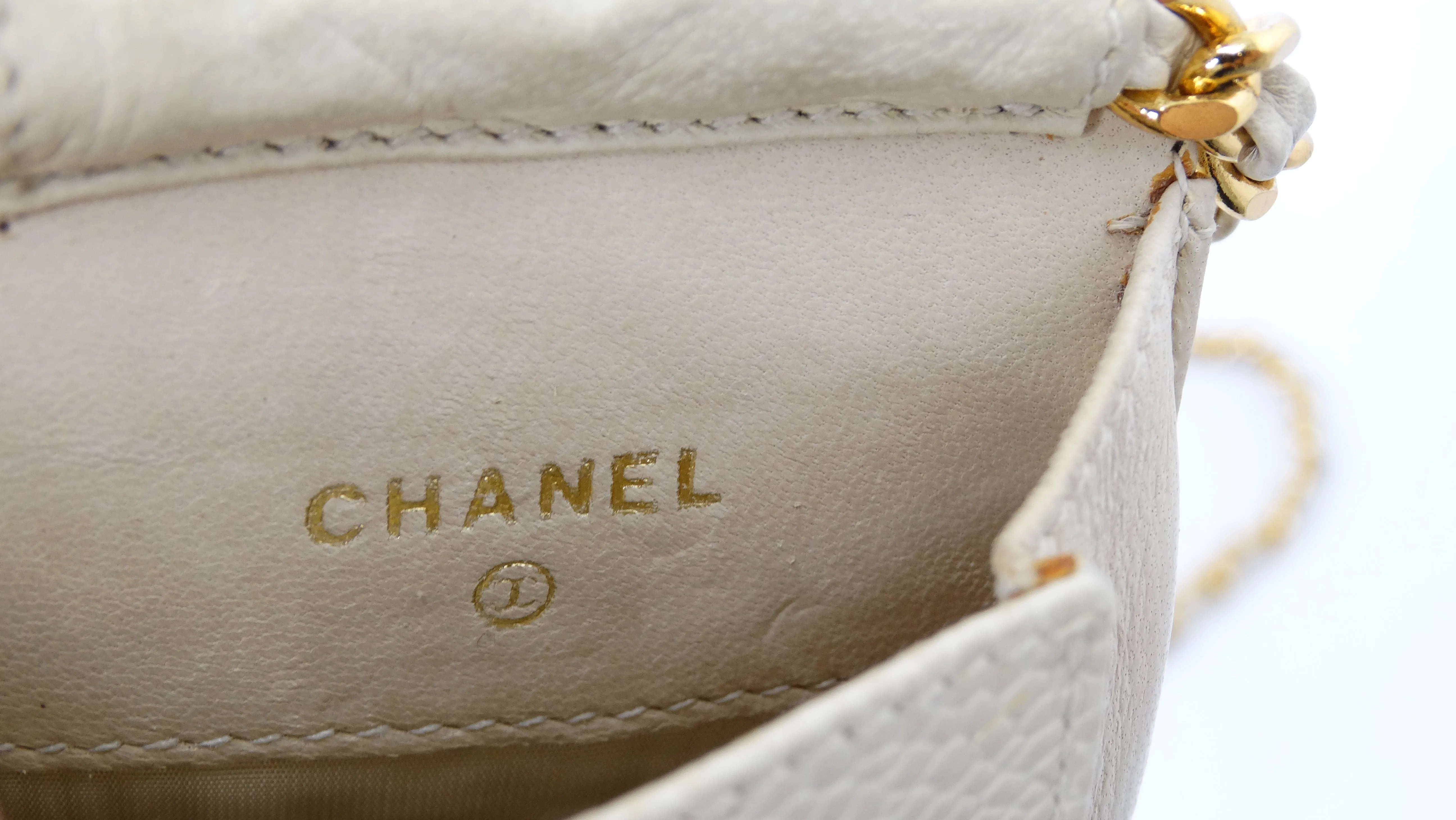Chanel Vintage Cream Caviar Leather Chain Pouch