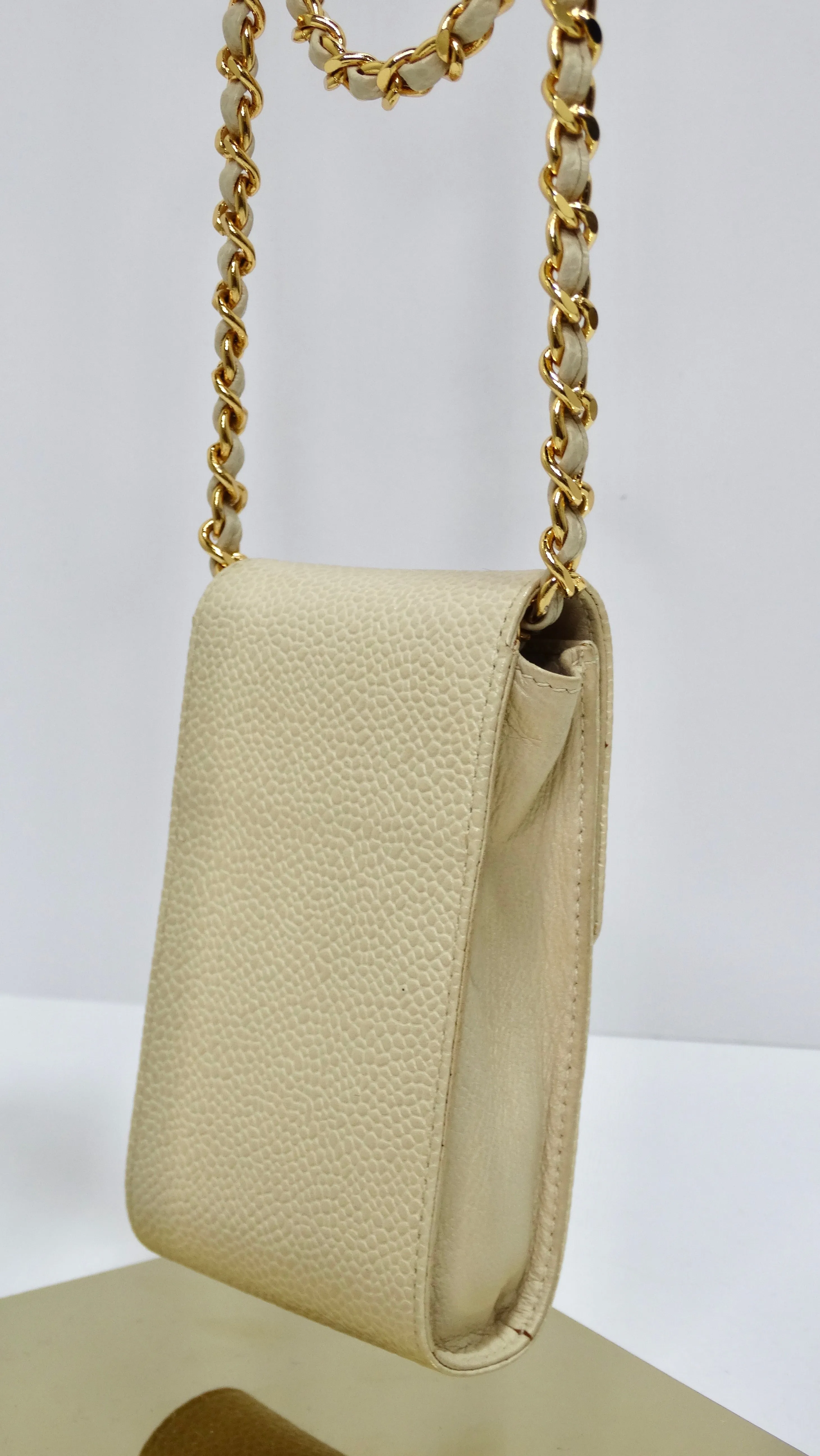 Chanel Vintage Cream Caviar Leather Chain Pouch
