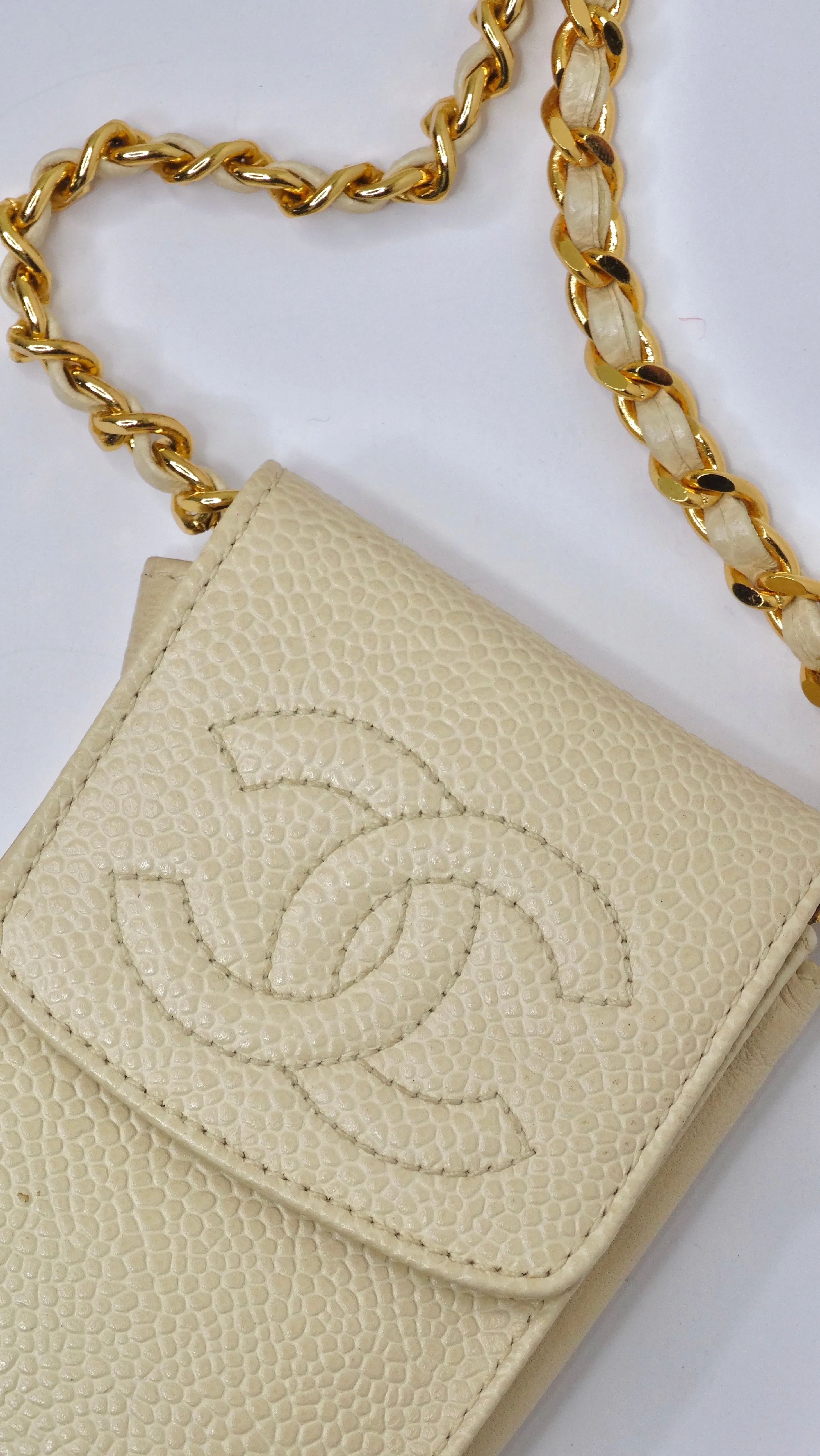 Chanel Vintage Cream Caviar Leather Chain Pouch
