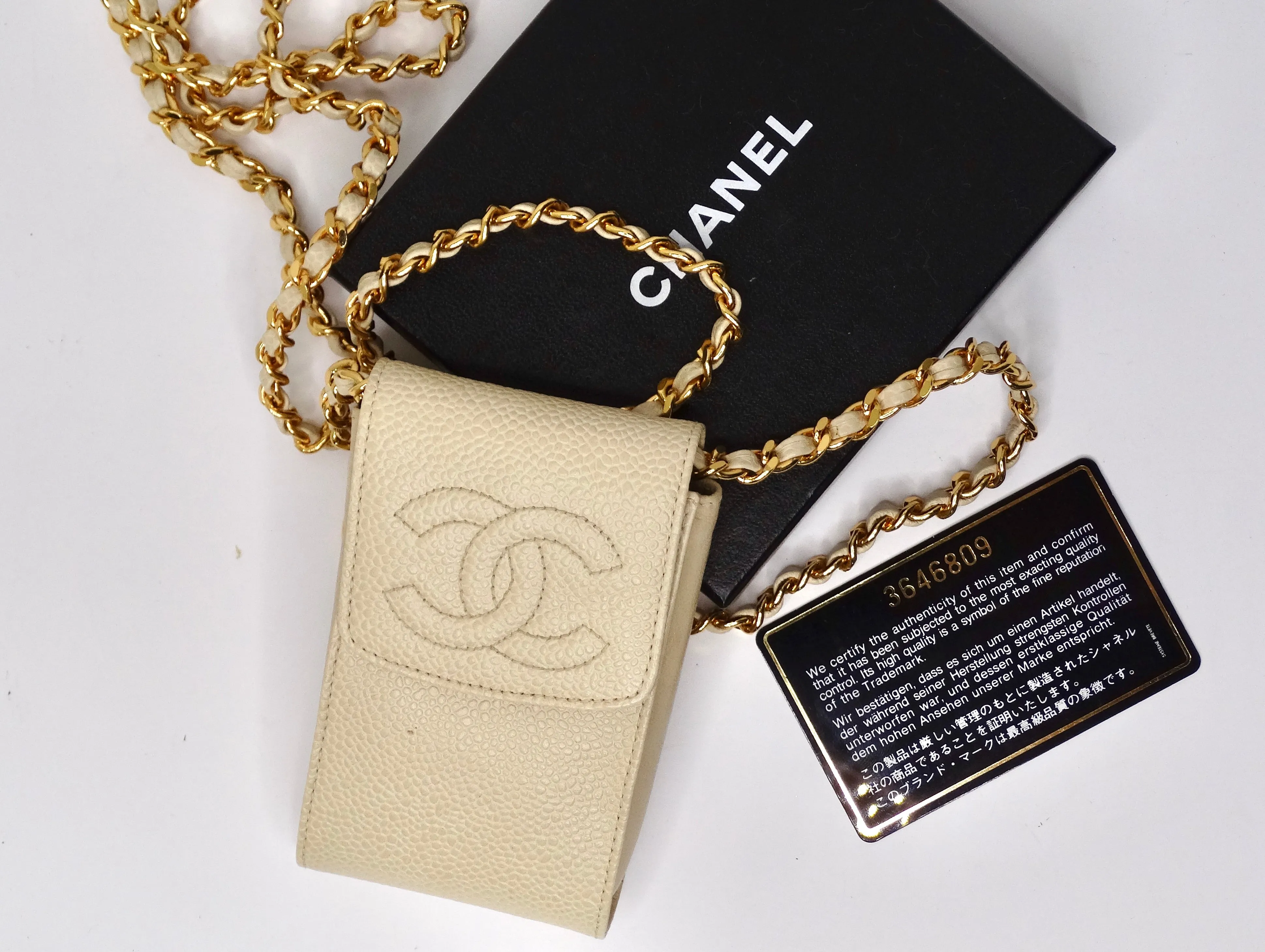 Chanel Vintage Cream Caviar Leather Chain Pouch
