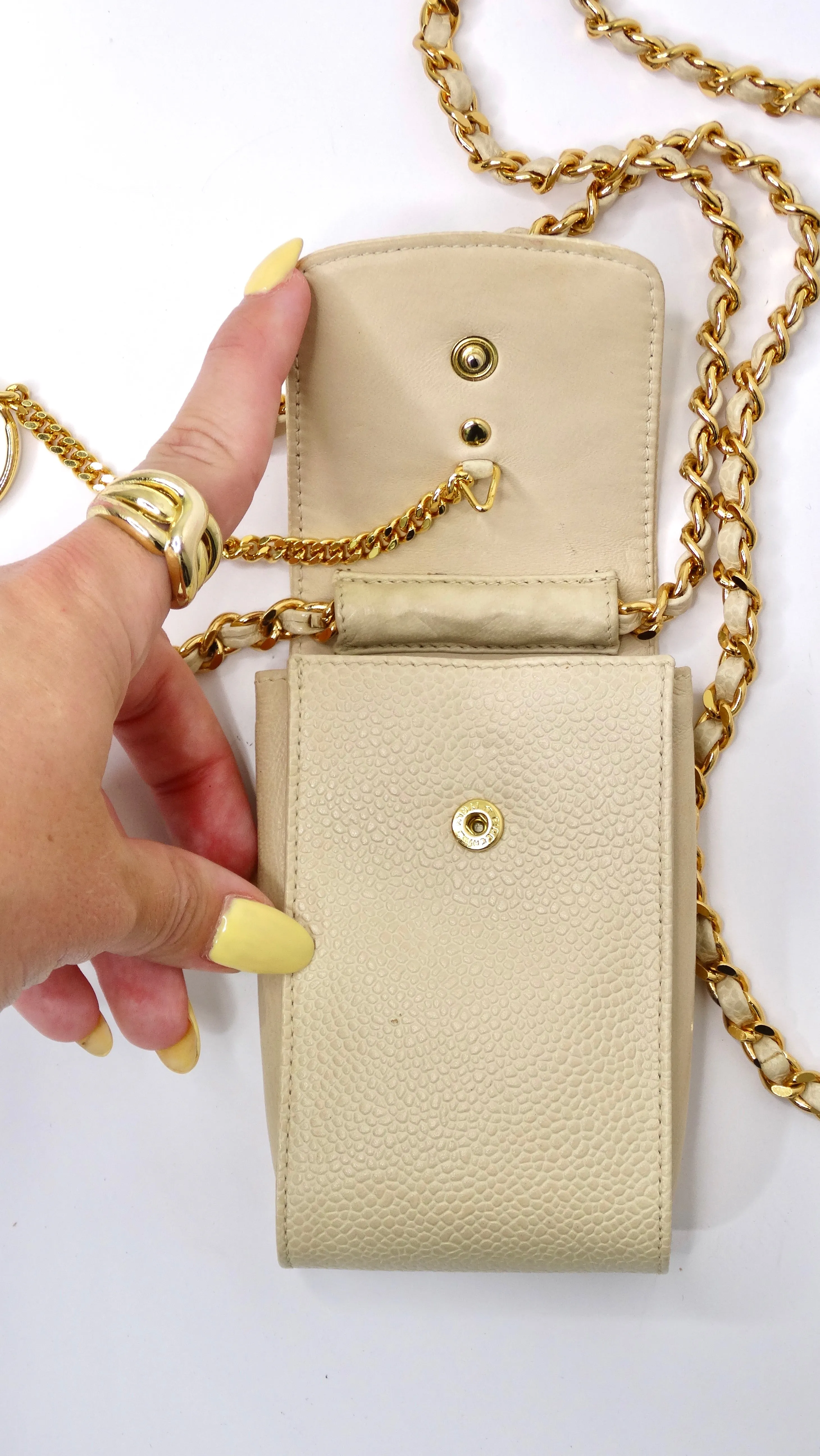 Chanel Vintage Cream Caviar Leather Chain Pouch