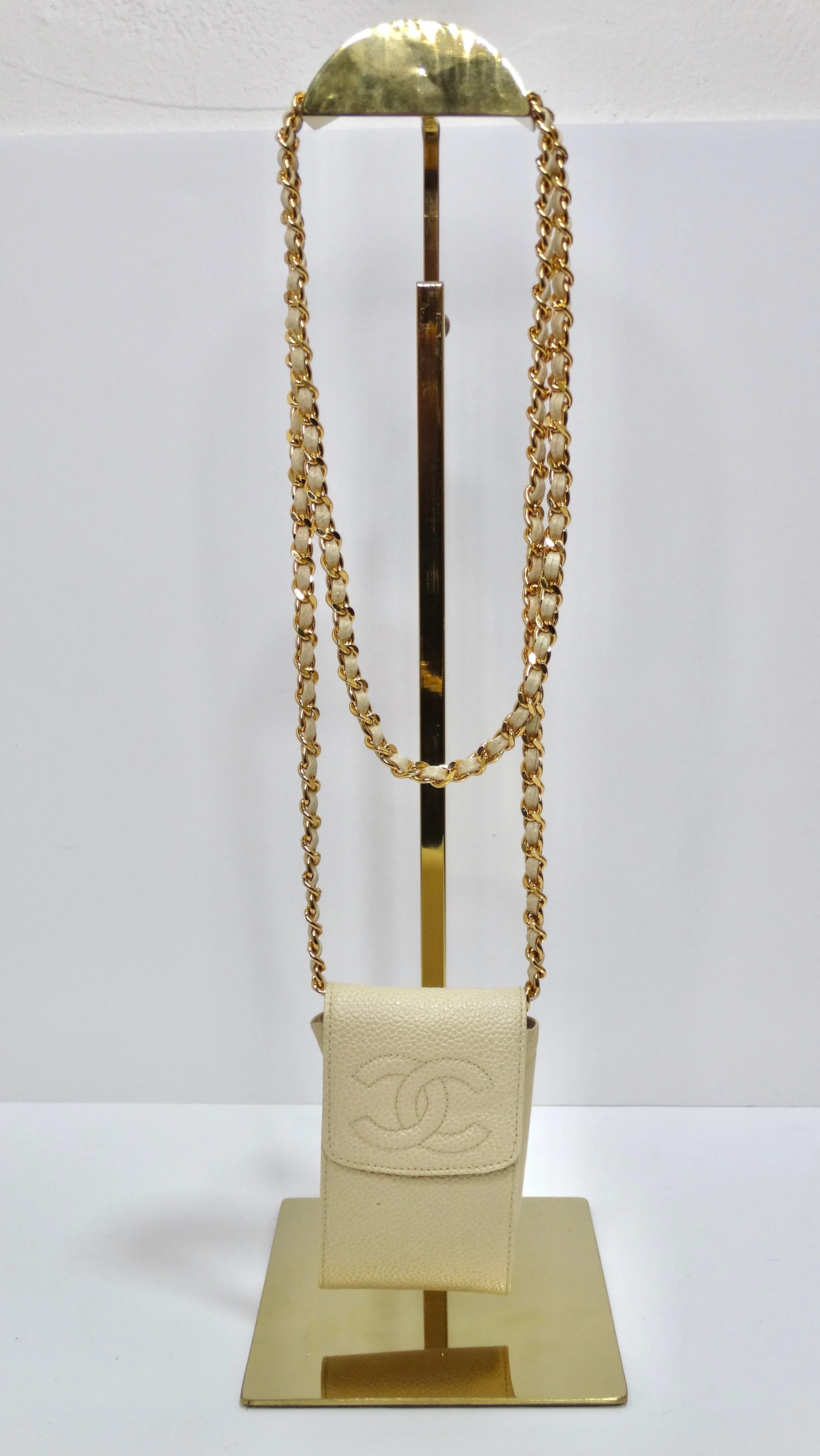 Chanel Vintage Cream Caviar Leather Chain Pouch