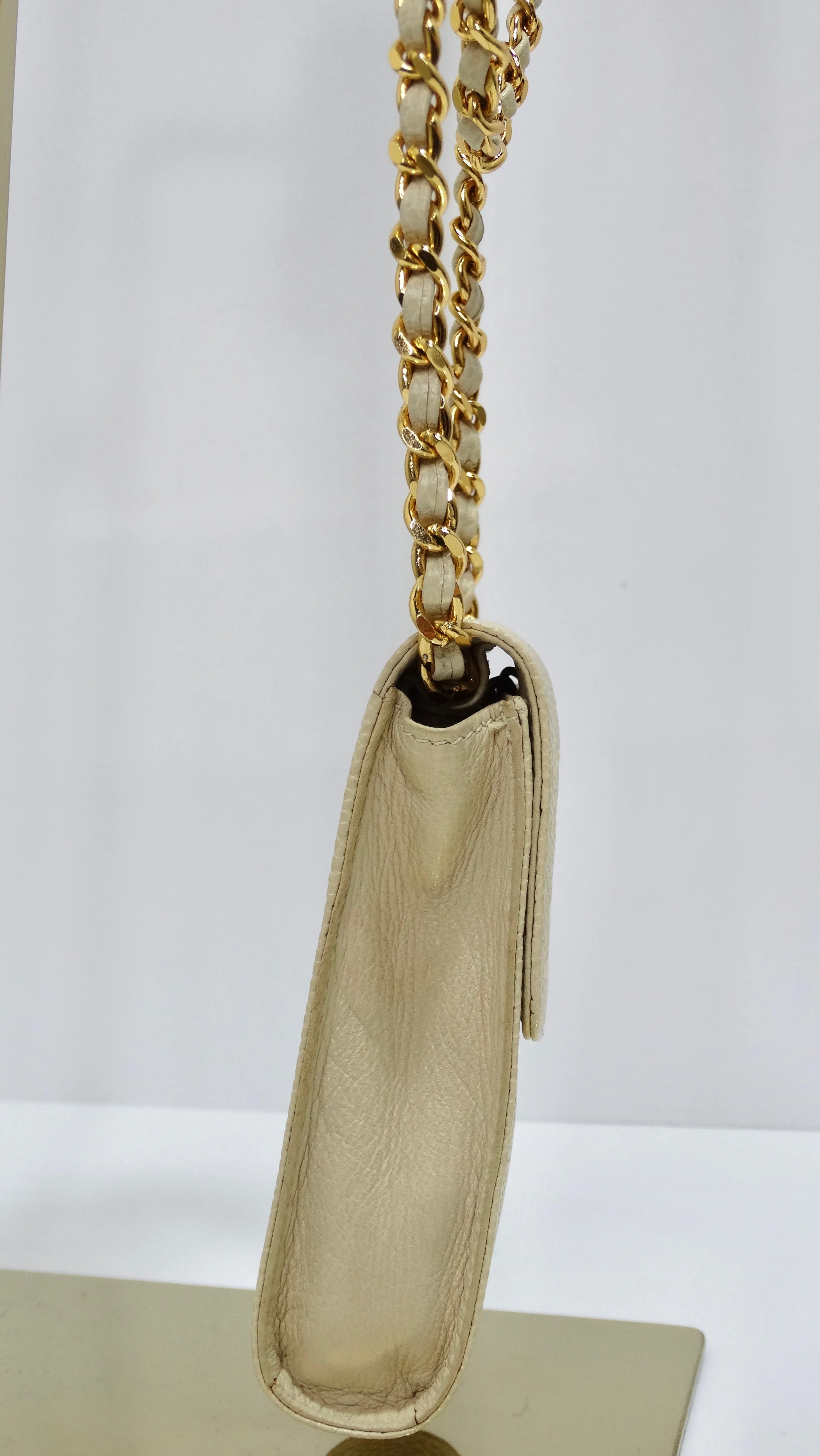 Chanel Vintage Cream Caviar Leather Chain Pouch