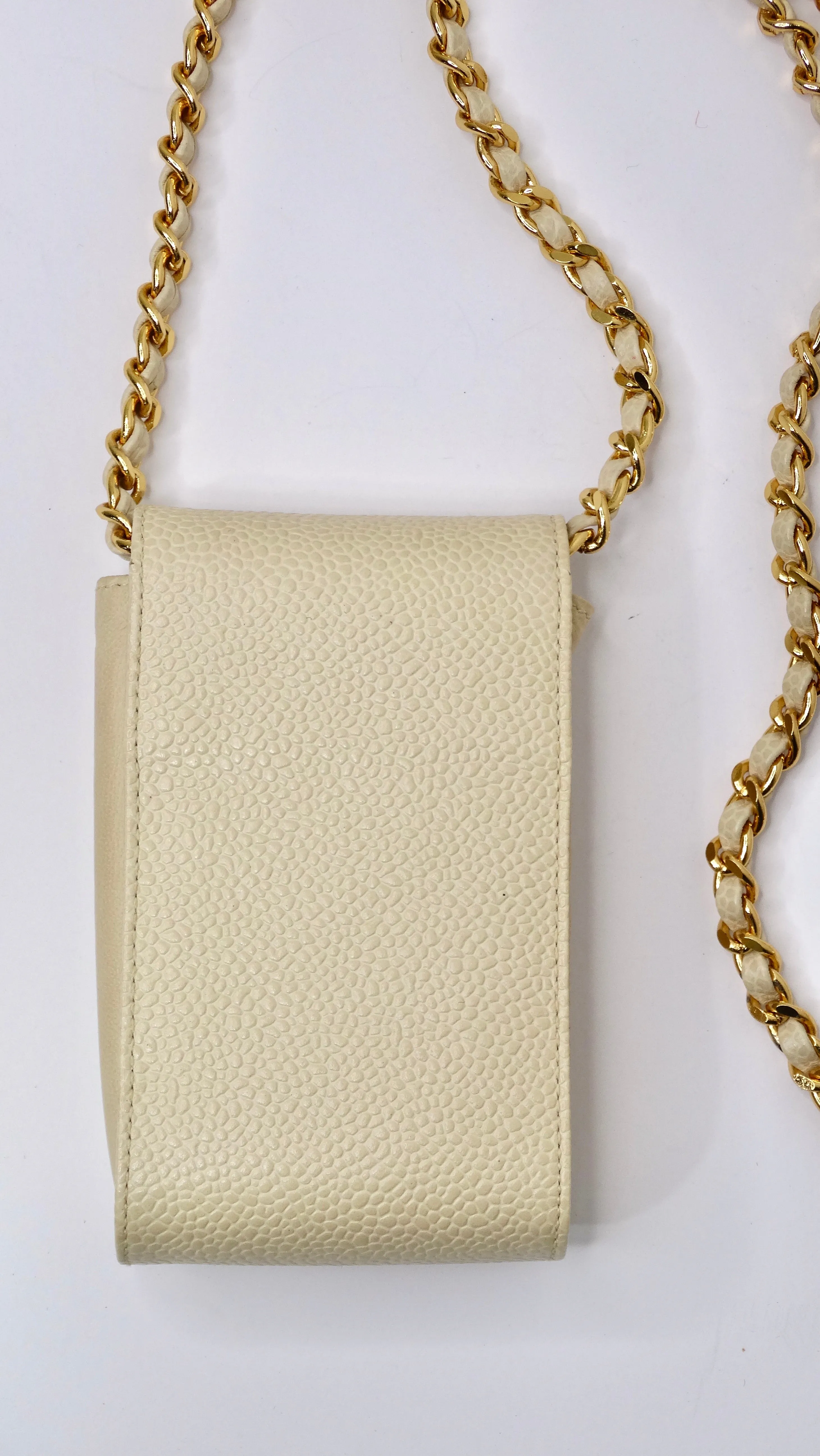 Chanel Vintage Cream Caviar Leather Chain Pouch