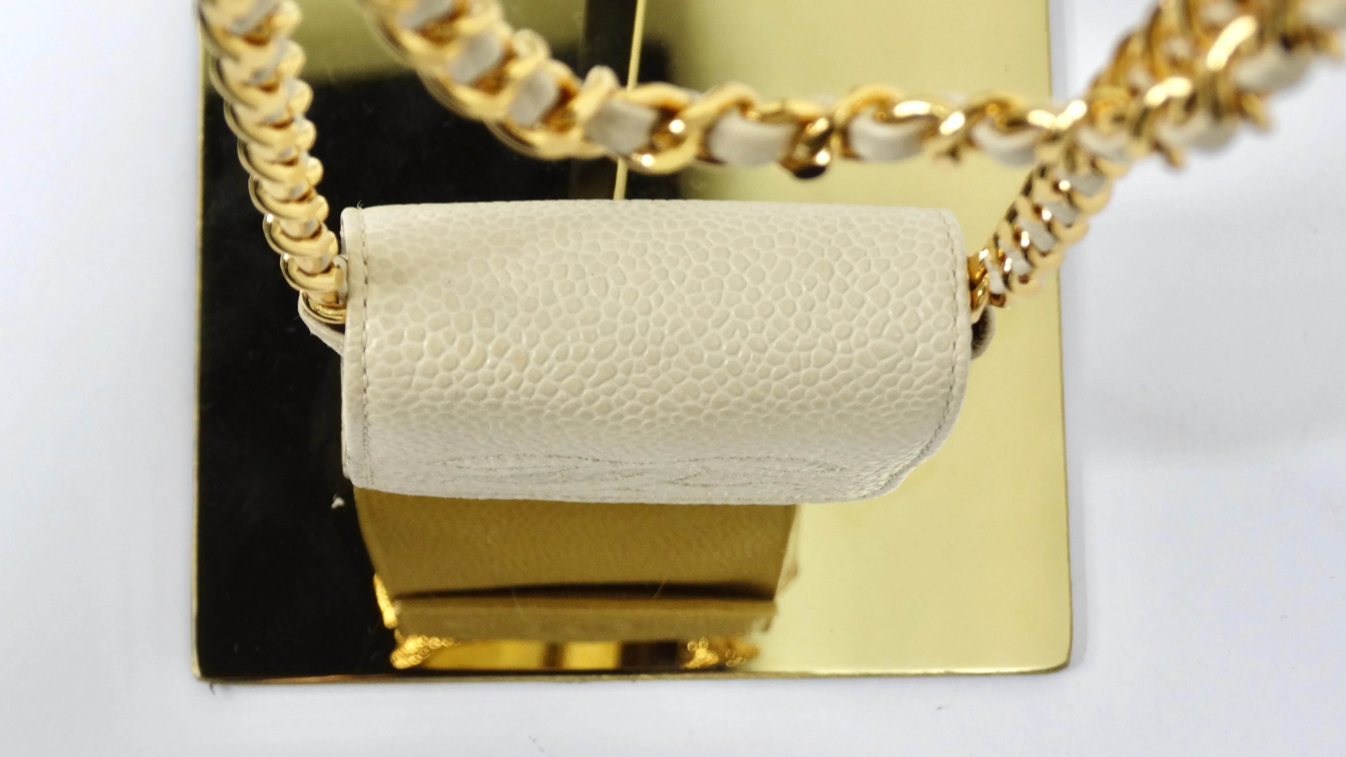 Chanel Vintage Cream Caviar Leather Chain Pouch