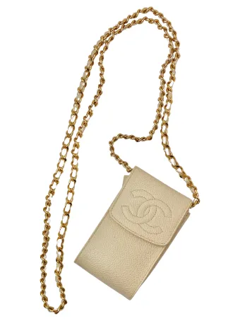 Chanel Vintage Cream Caviar Leather Chain Pouch