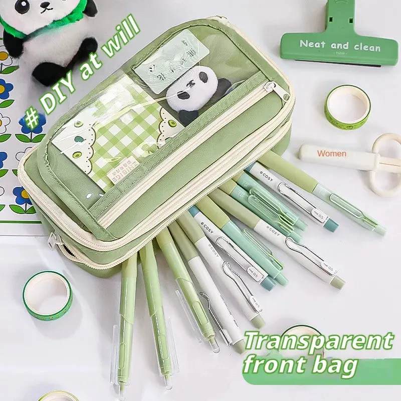 Charming Panda Flip Pencil Case – 9-Layer Spacious, Multi-Functional Stationery Organizer with Cute Panda Design