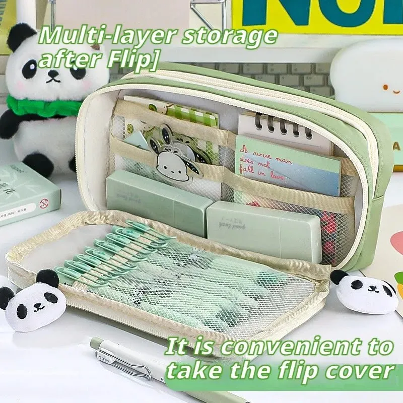Charming Panda Flip Pencil Case – 9-Layer Spacious, Multi-Functional Stationery Organizer with Cute Panda Design