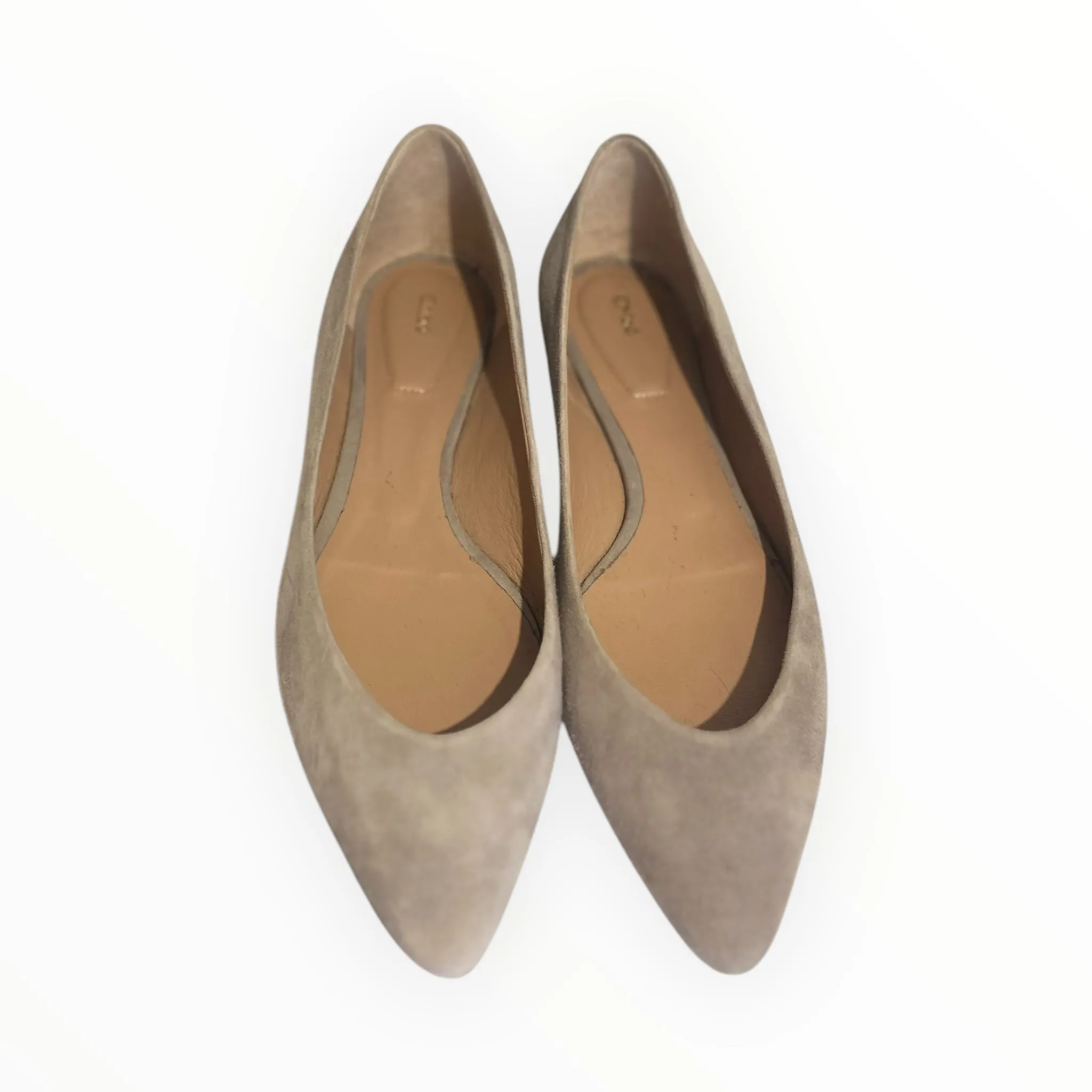 Chloe Suede Pointed Ballet Flats - Dove Grey - Size 41
