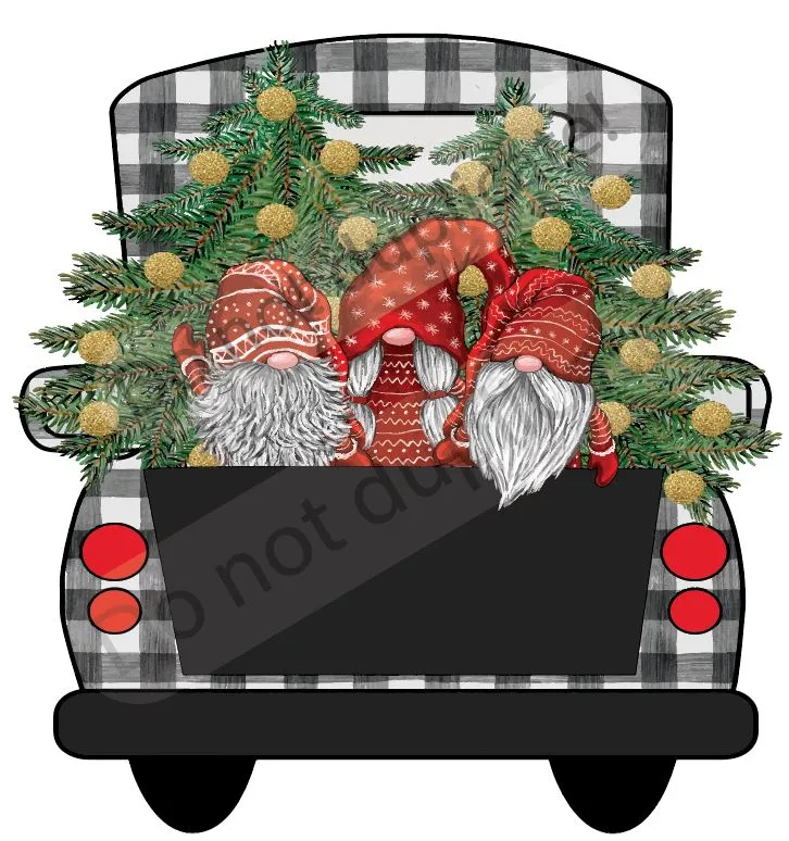 Christmas Gnomes in Truck Vinyl Heat Transfer