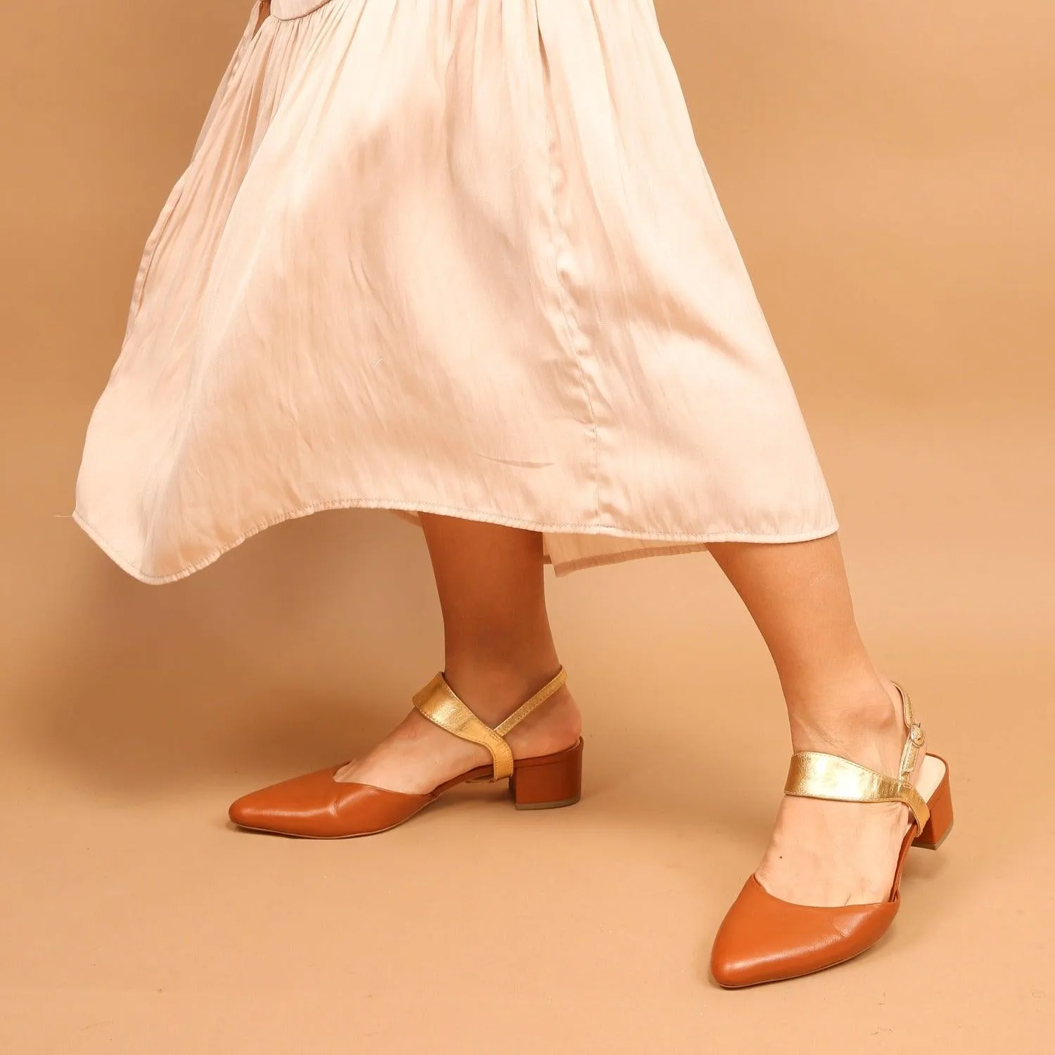 Cognac Slide   Gold Elsie