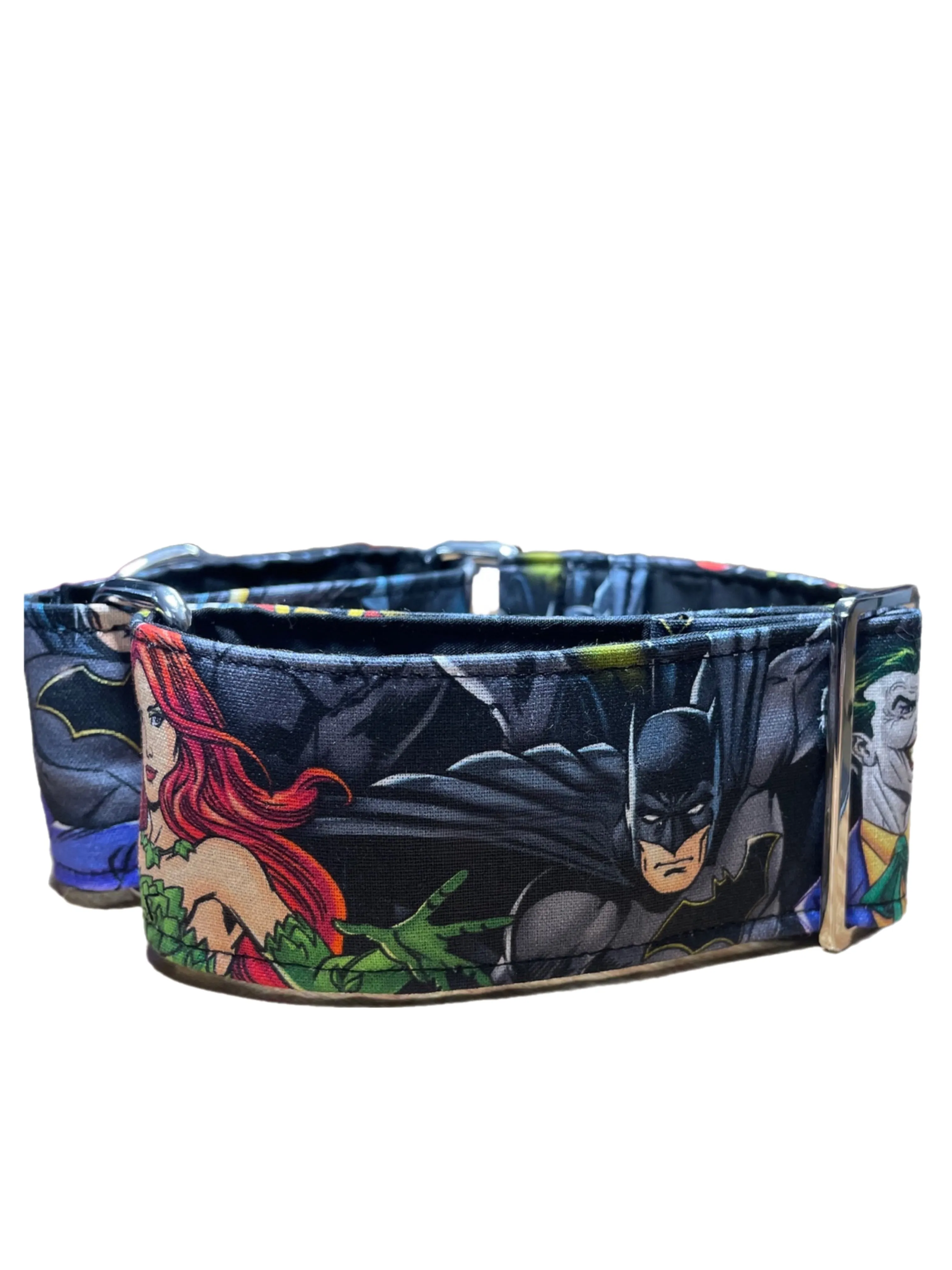 Cotton covered greyhound Martingale collar Batman, Robin, The Joker and Poison Ivy 50mm width