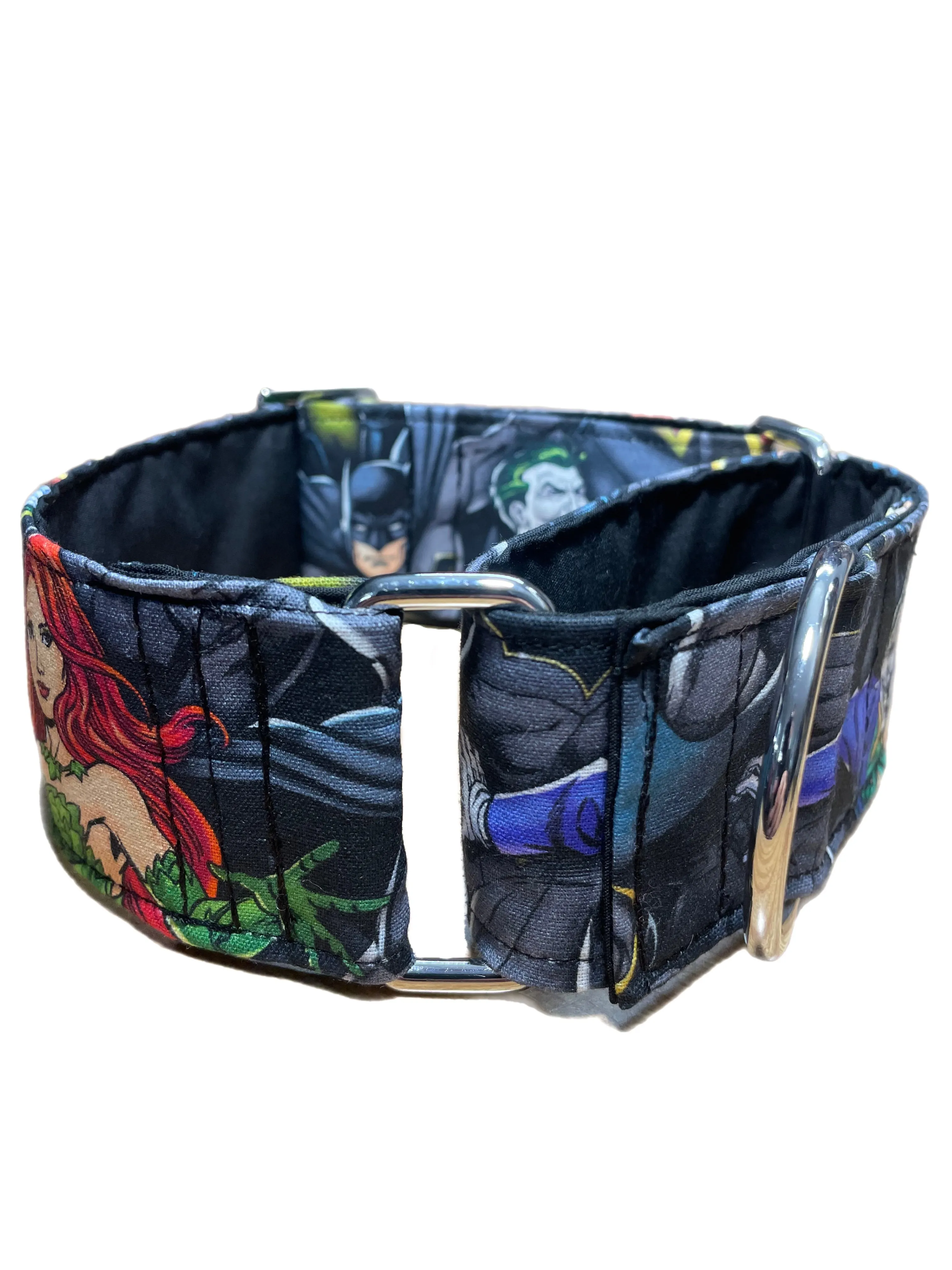 Cotton covered greyhound Martingale collar Batman, Robin, The Joker and Poison Ivy 50mm width