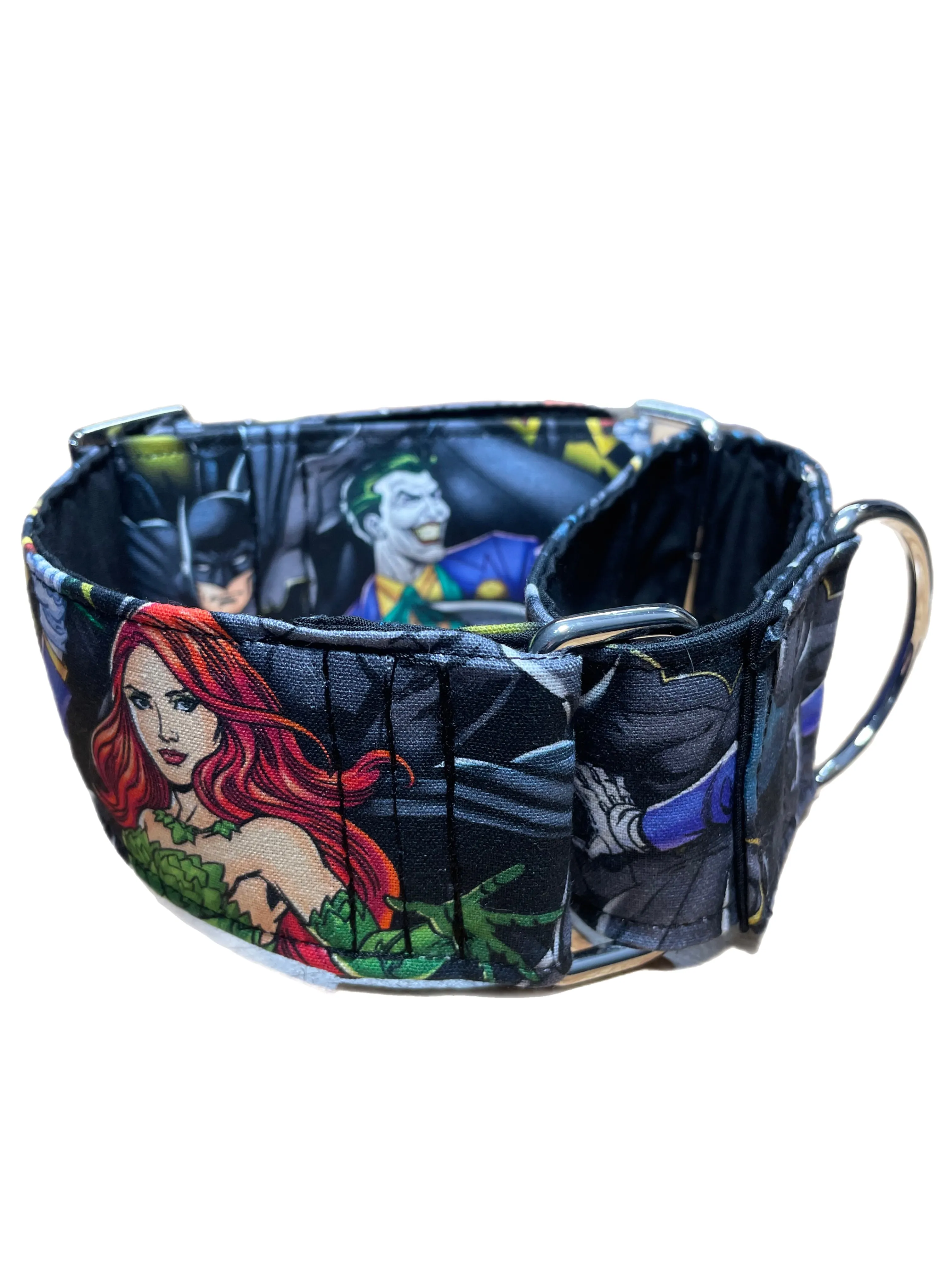 Cotton covered greyhound Martingale collar Batman, Robin, The Joker and Poison Ivy 50mm width
