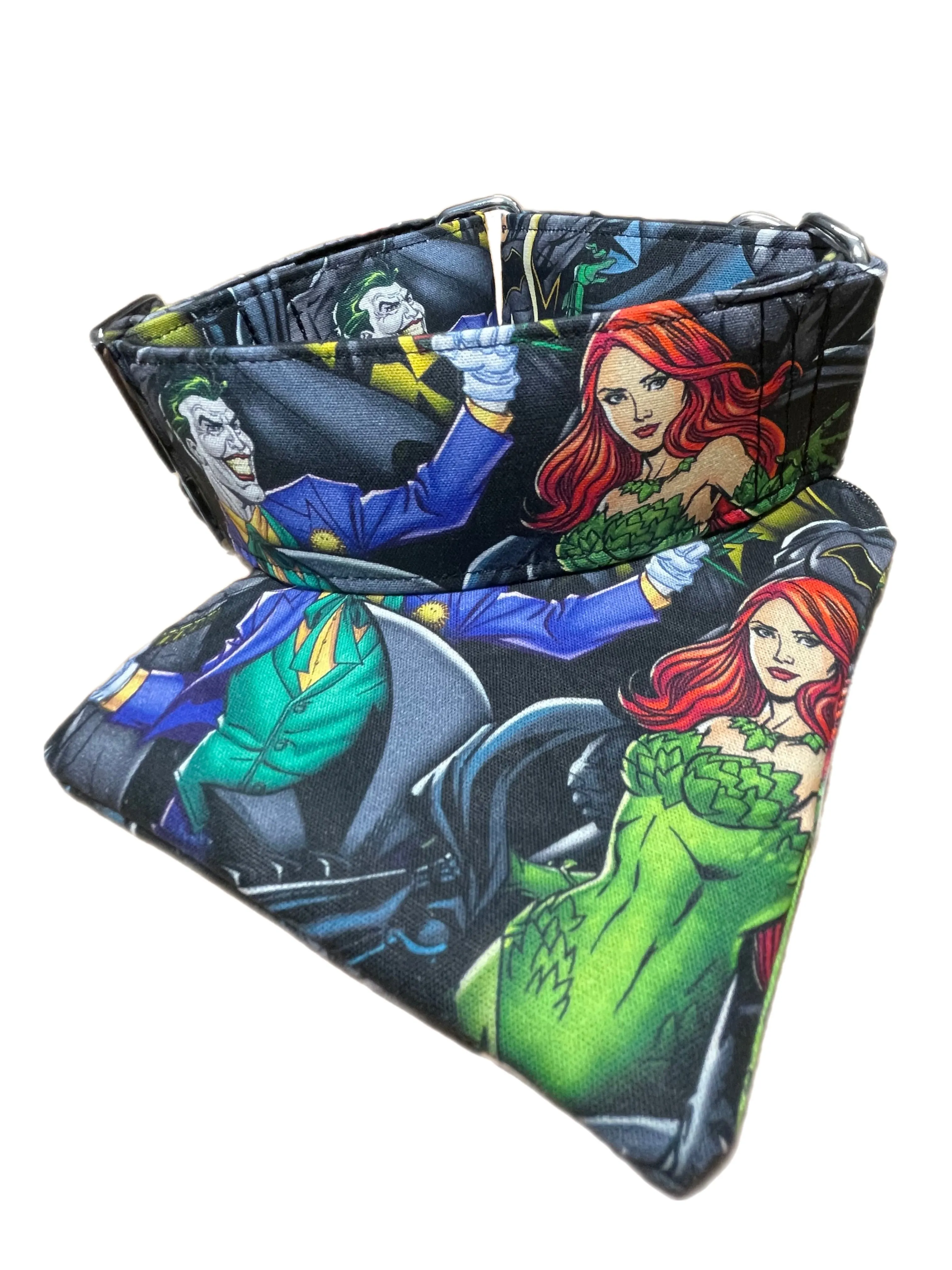 Cotton covered greyhound Martingale collar Batman, Robin, The Joker and Poison Ivy 50mm width
