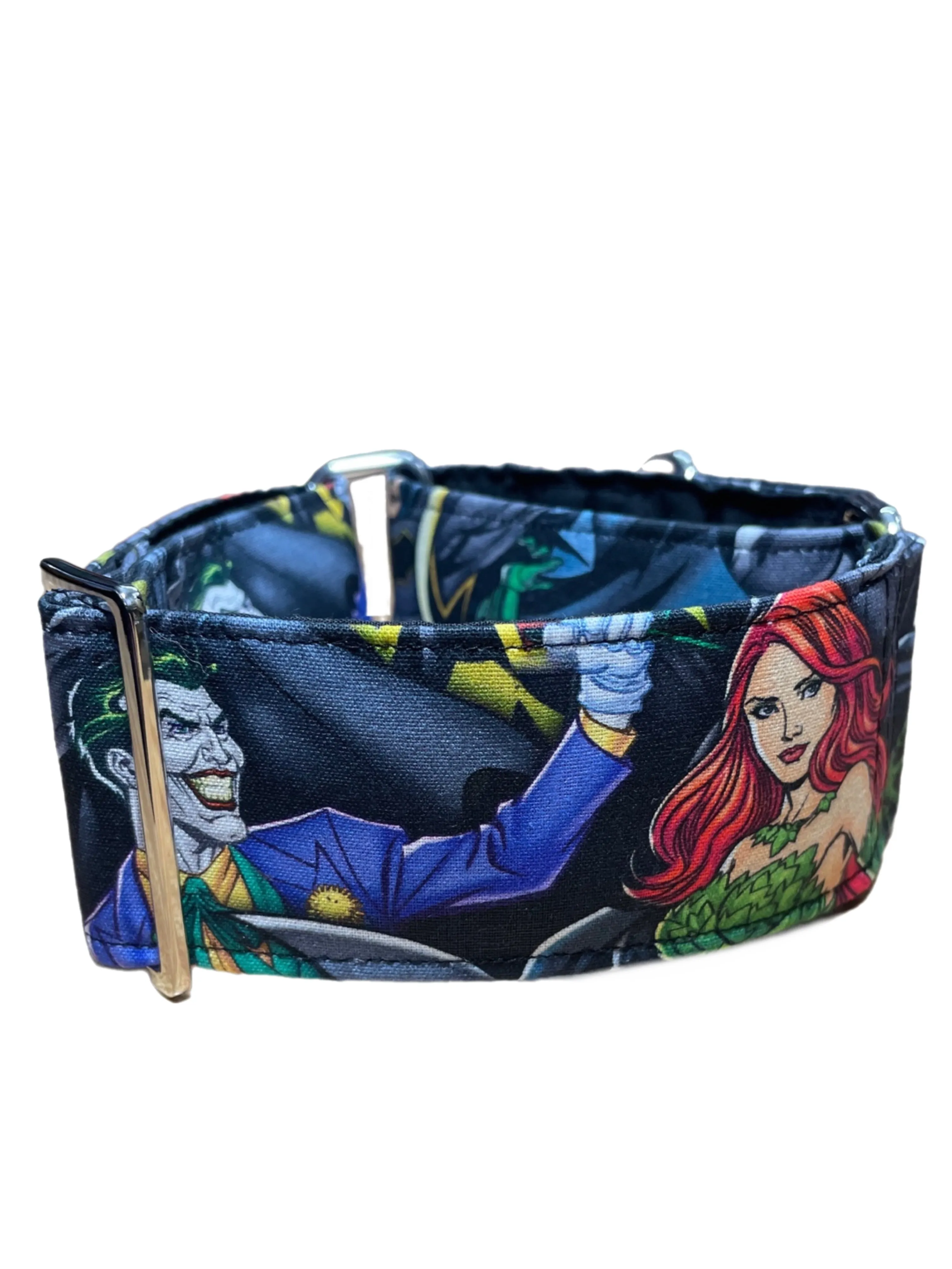 Cotton covered greyhound Martingale collar Batman, Robin, The Joker and Poison Ivy 50mm width