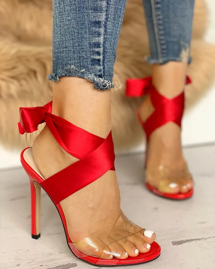 Crisscross Transparent Strap Bow Sandals