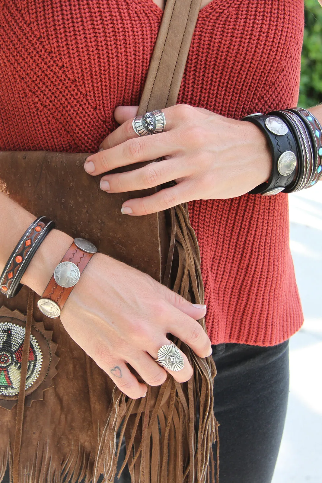 Dark Brown Buffalo Nickel Leather Snap Bracelet (Narrow)