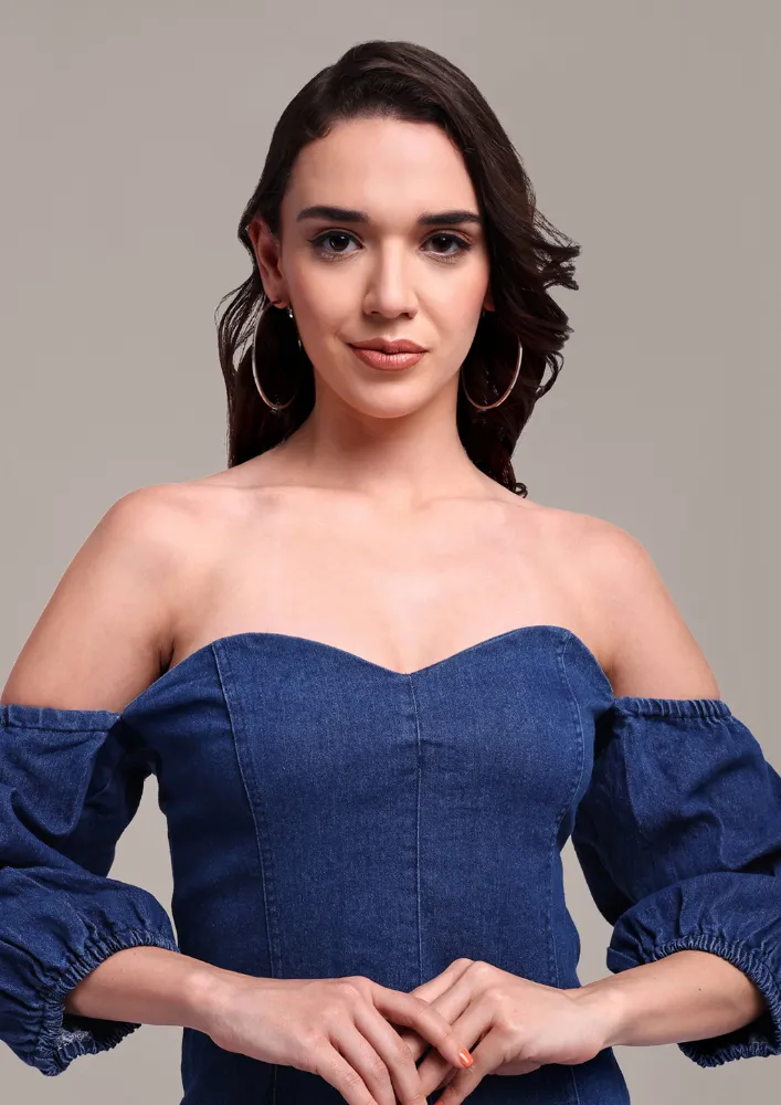 Denim Off-Shoulder Body Fit Mini Dress