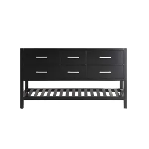 Design Element London 61" Double Sink Base Cabinet in Espresso with Open Bottom