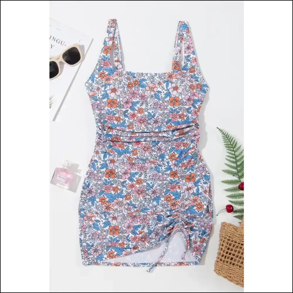 Diving Into Summer in Style: Get your Chic Drawstring Printed Swim Dress! 🌊✨
