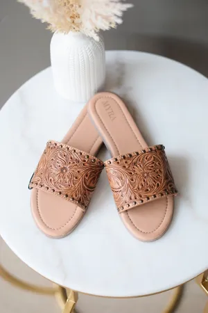 Ellie Western Hand Tooled Sandals