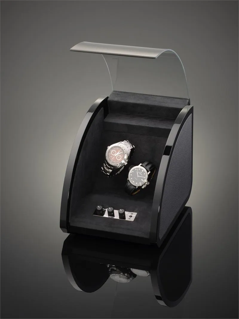 Elma Motion Style II Double Watch winder - High Gloss Black/Black Leather