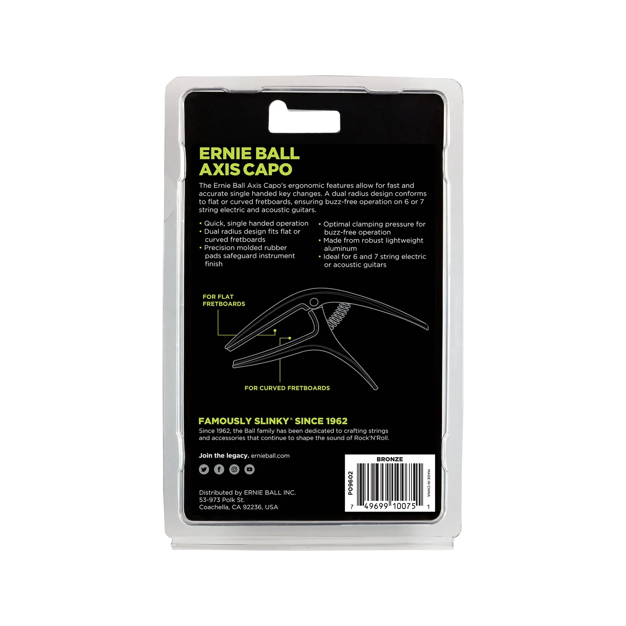 Ernie Ball Axis Dual Radius Capo, Bronze