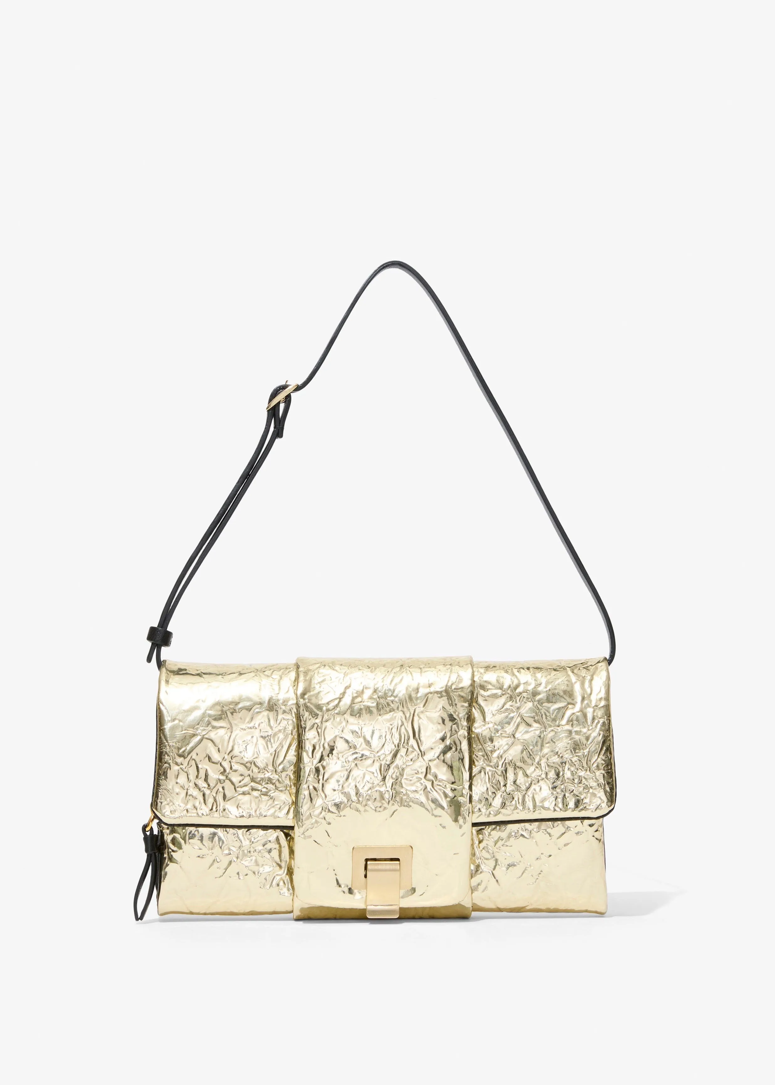 Flip Shoulder Bag in Metallic Lacquered Nylon (Gold)