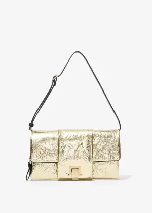 Flip Shoulder Bag in Metallic Lacquered Nylon (Gold)