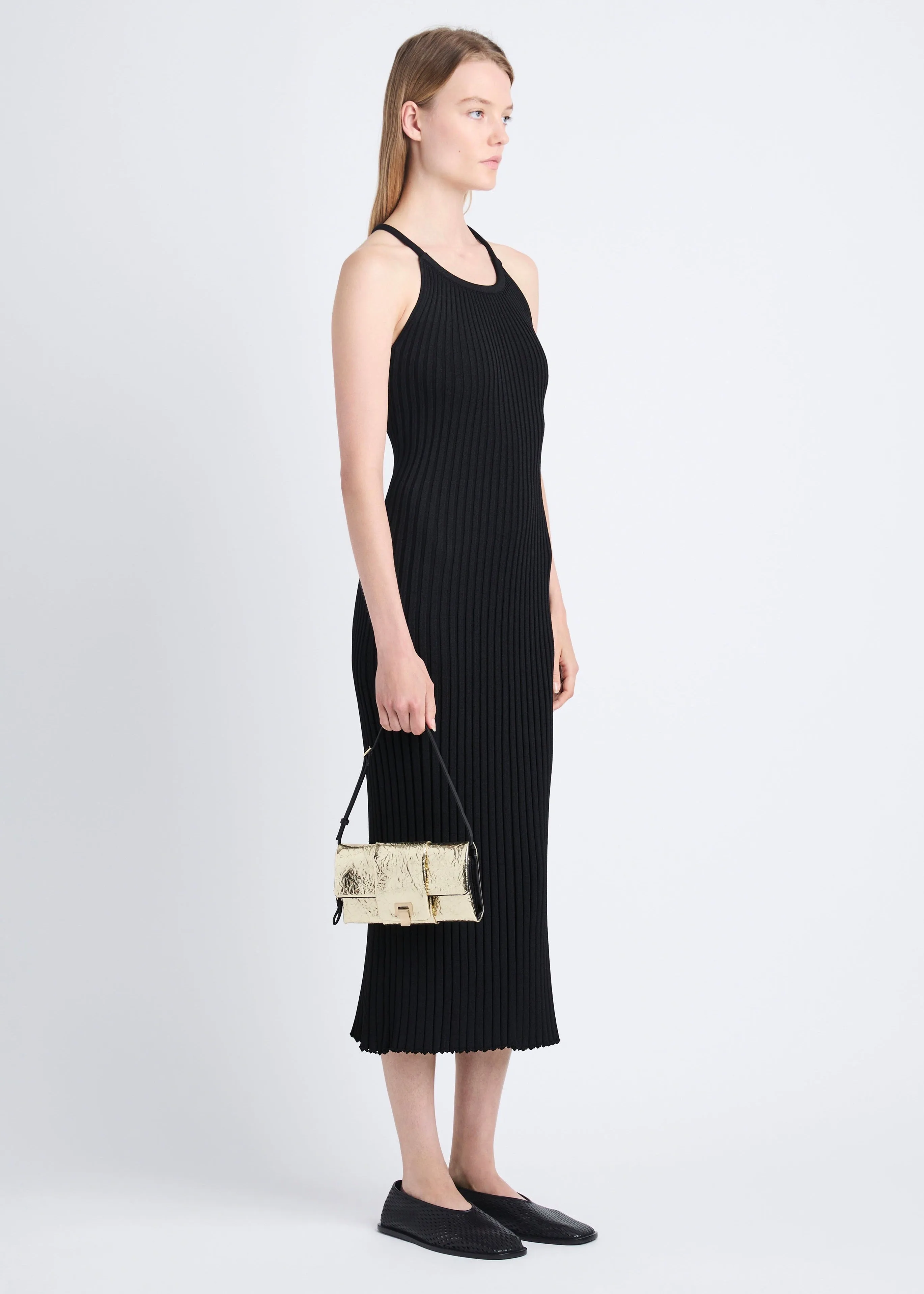Flip Shoulder Bag in Metallic Lacquered Nylon (Gold)