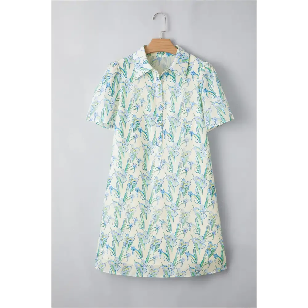 Flirty Green Floral Mini Dress with Half Buttons
