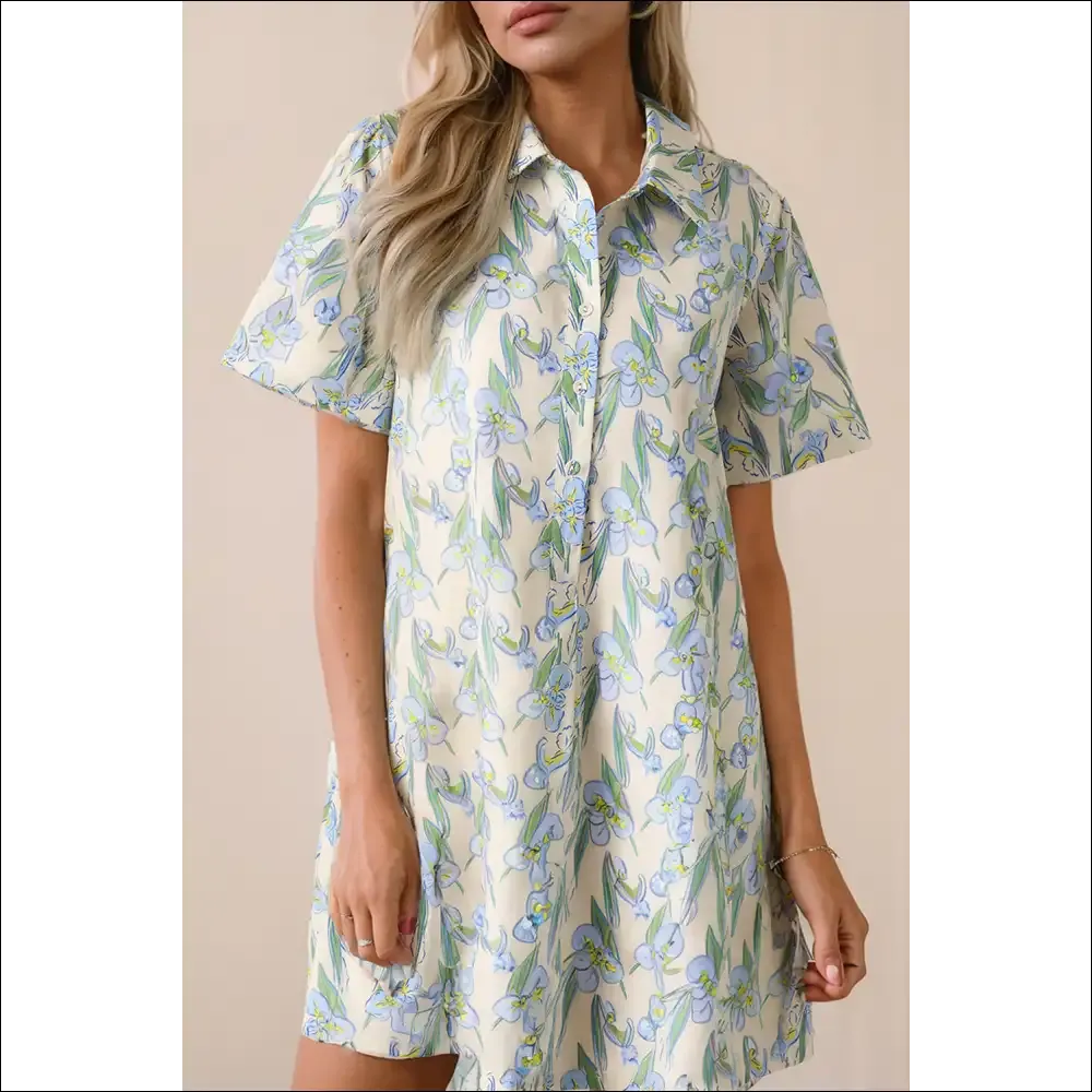Flirty Green Floral Mini Dress with Half Buttons