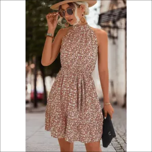 Floral Frill Trim Keyhole Sleeveless Dress