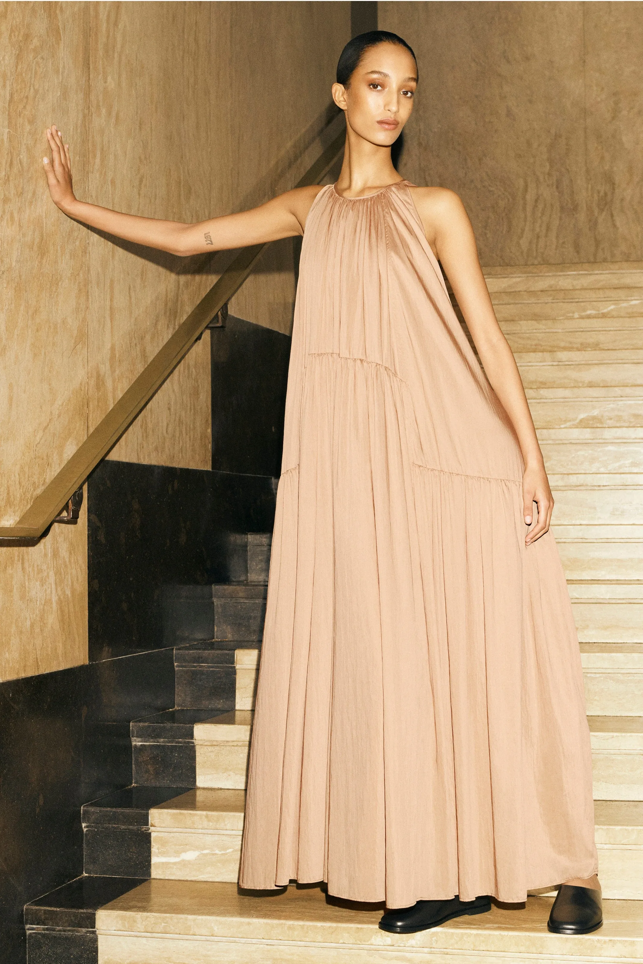 Gathered halterneck maxi dress