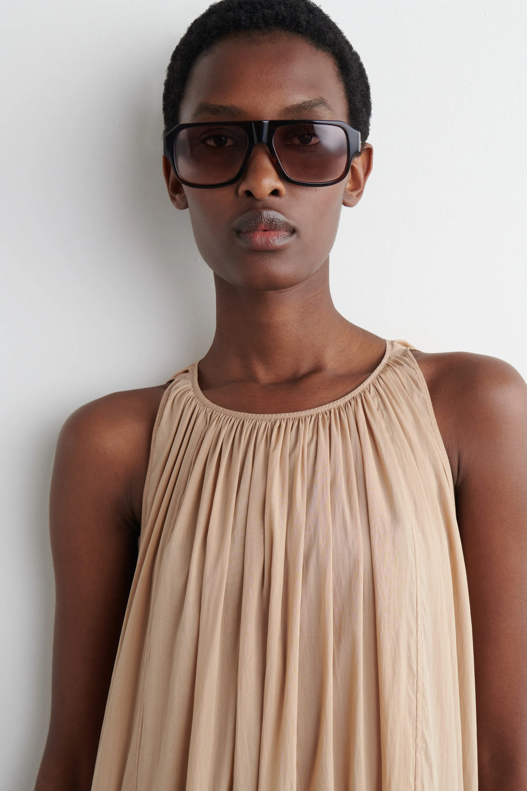 Gathered halterneck maxi dress